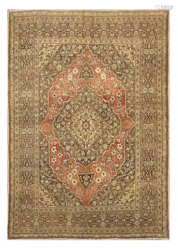 A FINE TABRIZ RUG, NORTH-WEST PERSIA approx: 5ft.10in. x 4ft.1in.(178cm. x 124cm.) This rug has god pile. Ends with short fringe. Cotton flat selvages, original.. Classic for this type . In general very good usable condition. Attractive