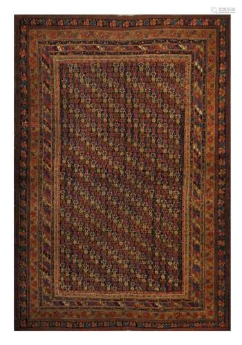 AN ANTIQUE AFSHAR RUG, SOUTH-WEST PERSIA approx: 6ft.9in. x 4ft.8in.(206cm. x 142cm.) Very nice design and good type. This piece has very slight wear and slightly corroded black. Selvages original with touches of fraying . Ends with short fringes. in general this piece is in good usable condition. Attractive and good furnishing rug.