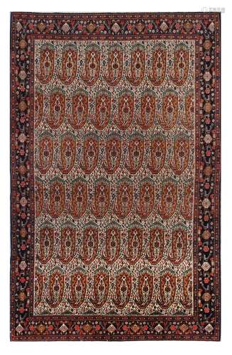 A FINE SENNEH RUG, WEST PERSIA approx: 8ft. x 8in. x 5ft.7in.(264cm. x 170cm.) This kilim has very well drawn design. Bold appearance. Ends and selvages original. In general this piece is in very good usable condition. Nice furnishing piece. Attractive.