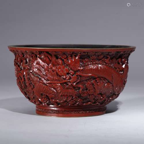 Qianlong Mark,A Carved Red Lacquer Bowl