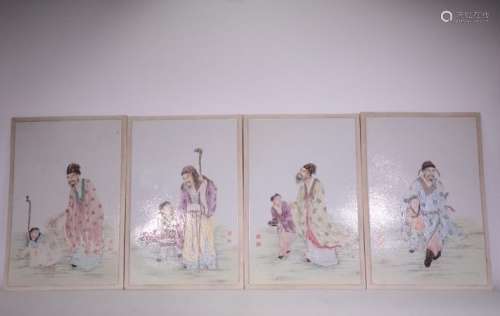 Four Famille Rose Porcelain Plaques