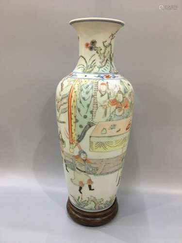 Kangxi Mark, A Wucai Figure Guanyin Vase