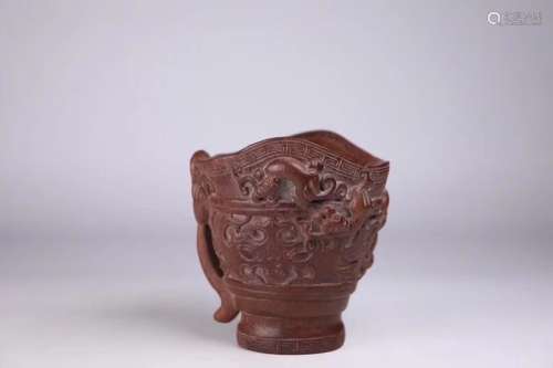 A Carved Wood Dragon Cup