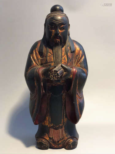 CHINESE WOOD FIGURE OF SCHOLAR