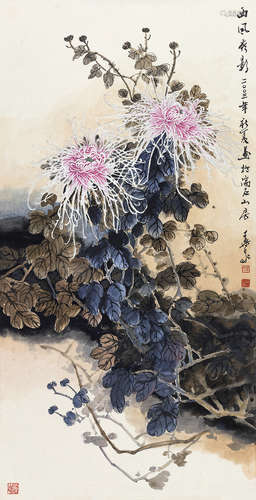 叶泉 2003年作 菊花 立轴 设色纸本