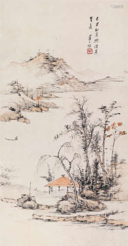 卢子枢 1949年作 山水 镜片 设色纸本