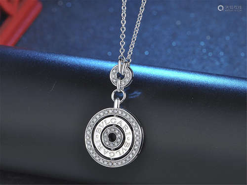 BVLGARI 18K WHITE GOLD DIAMOND PENDANT NECKALCE