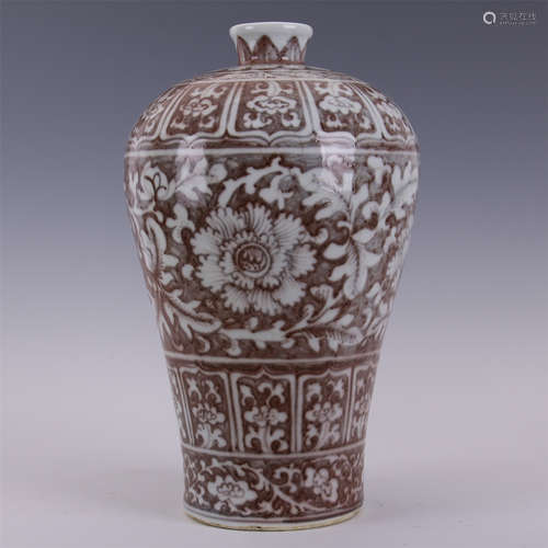 CHINESE PORCELAIN RED UNDER GLAZE MEIPING VASE