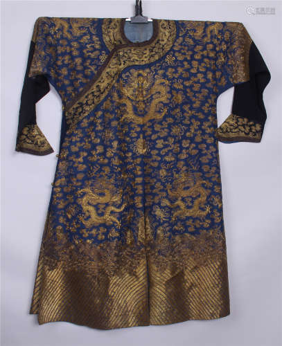 CHINESE GOLD SILK EMBROIDERY DRAGON IMPERIAL ROBE