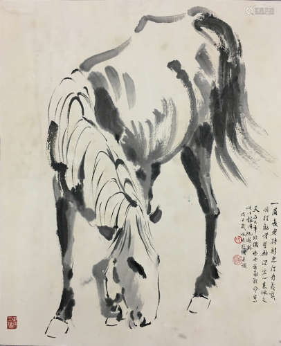 CHINESE SCROLL PAINTING OF HORSE