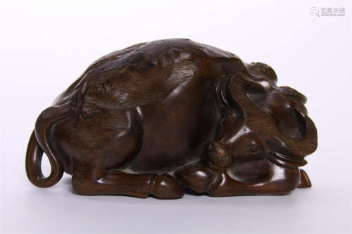 CHINESE ROOT CARVED COUCHING OX