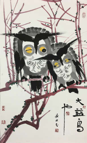 CHINESE SCROLL PAINTING OF OWLS