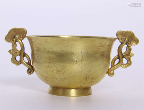 CHINESE PURE GOLD BOWL WITH LINGCHI HANDLES