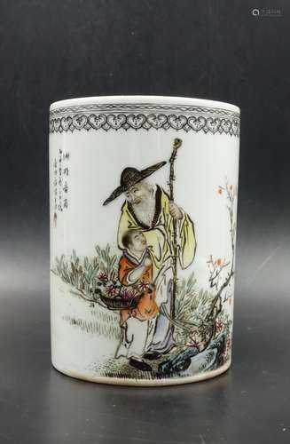 CHINESE FAMILLE ROSE PORCELAIN BRUSH POT