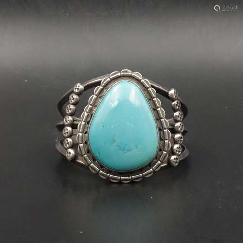 CHINESE TURQUOISE ON SILVER BANGLE BRACELET