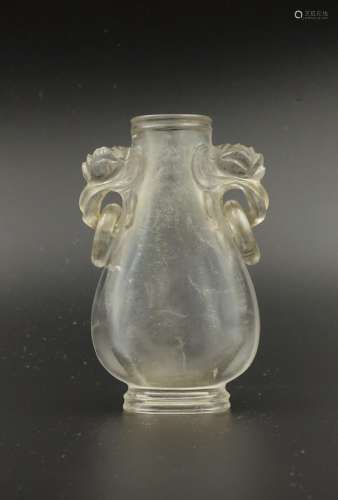 CHINESE CRYSTAL CARVED TWIN EAR VASE