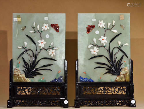 PAIR WHITE JADE CARVED SCREENS