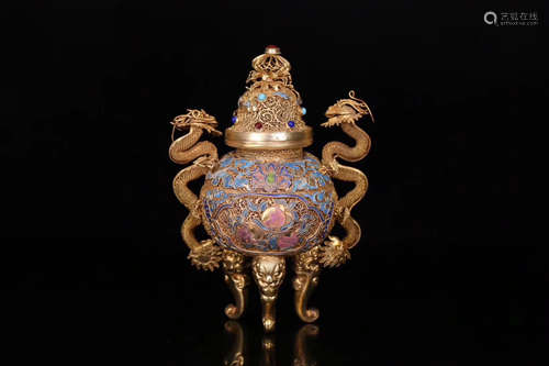 A GILT-SILVER TRIPOD CENSER