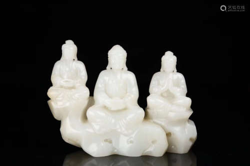 A HETIAN JADE ZILIAO CARVED BUDDHA STATUES
