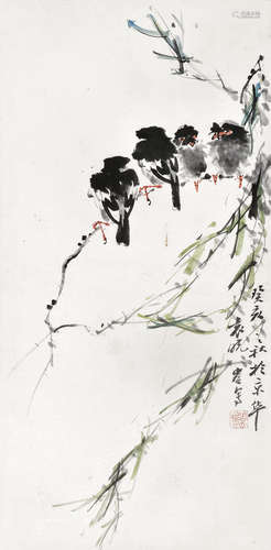 袁晓岑（1915～2008） 好鸟枝头 立轴 设色纸本