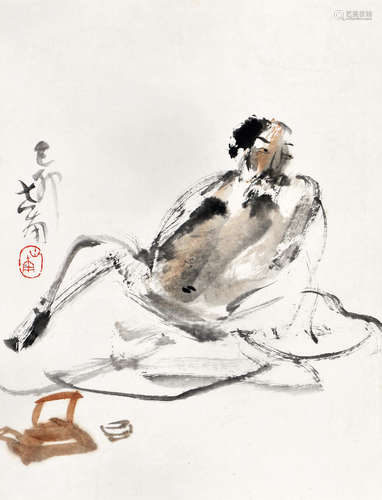 李世南（b.1940） 品茶图 立轴 设色纸本