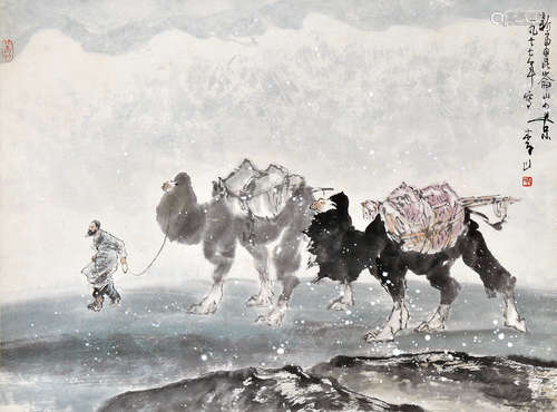 李山（b.1926） 昆仑山小景 立轴 设色纸本