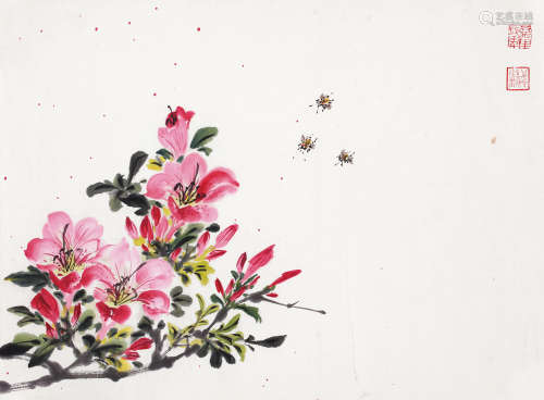 马万里（1904～1979） 蜂花 软片 设色纸本