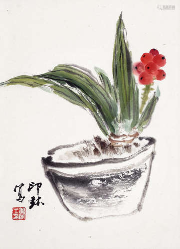 萧朗（1917～2010） 花卉 镜片 设色纸本