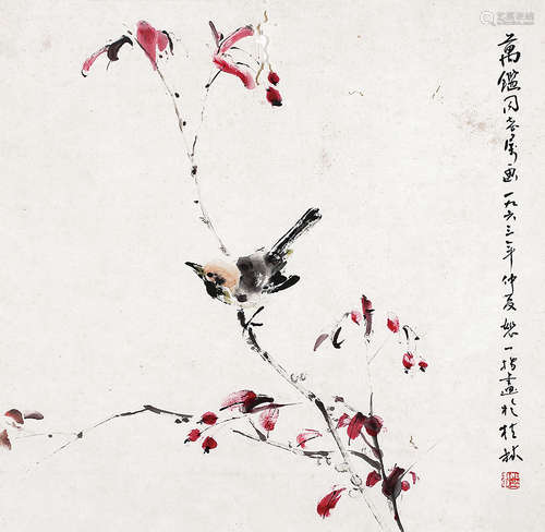 曾恕一（1909～1988） 花鸟 托片 设色纸本