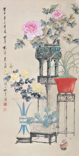 孔小瑜（1899～1984） 岁朝清供 立轴 设色纸本