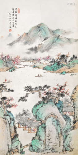 周子麟（1903～1989） 山邨秀色 立轴 设色纸本
