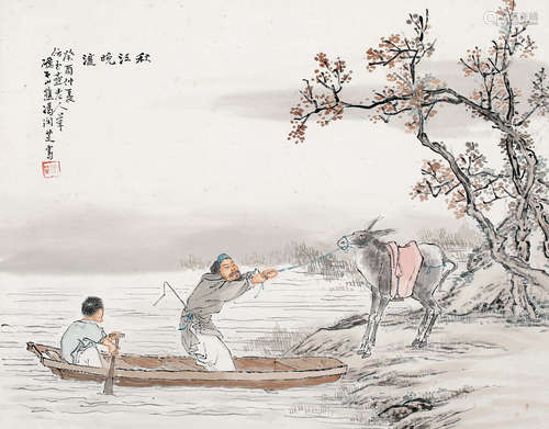 冯润芝（1852～1937） 秋江晚渡 卡纸 设色纸本