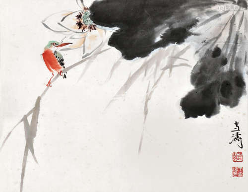 王雪涛（1903～1982） 荷塘翠鸟 立轴 设色纸本