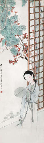 吴光宇（1908～1970） 夏窗纳凉图 立轴 设色纸本