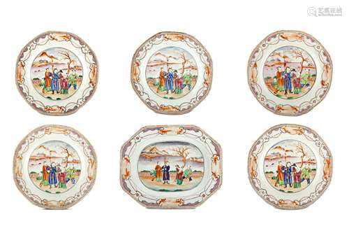 A CHINESE FAMILLE ROSE MANDARIN PATTERN PART DINNER SERVICE. Qing Dynasty, Qianlong era. Comprising