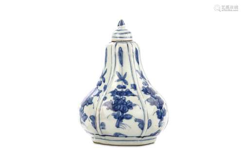 A CHINESE BLUE AND WHITE JAR AND COVER. Ming Dynasty. Of hexagonal pear-shaped form, the body