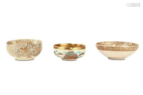 THREE SATSUMA TEA BOWLS. 19th/20th Century. Decorated in enamels and gilt, each with a 'Hundred