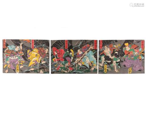 EIGHT JAPANESE WOODBLOCK PRINTS BY UTAGAWA ARTISTS.