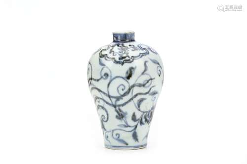 A SMALL CHINESE BLUE AND WHITE ‘PHOENIX’ MEIPING VASE. Possibly 15th Century. The bird encircling