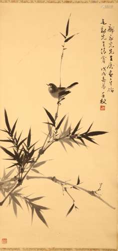 ZHOU QIANQIU   (1910 - 2006) LIANG CANYING   (1921 - 2005) Bird and Flowers ink on paper, hanging