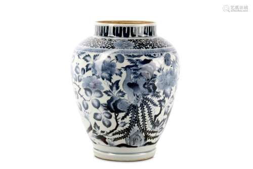 A JAPANESE ARITA JAR. Late 17th Century. Of ovoid form decorated in underglaze-blue with a pair of