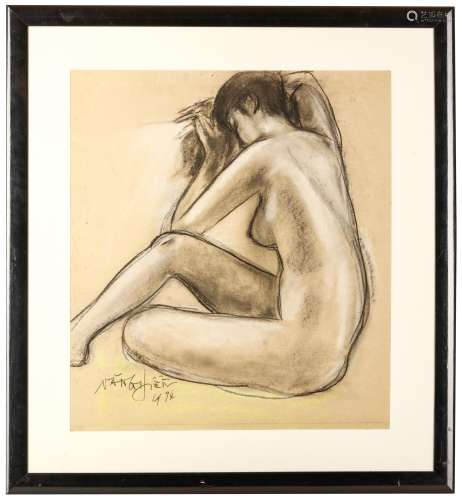 NANG HIEN. Female nude Charcoal on paper, glazed, 64  x 57cm. Provenance: Sotheby’s, May 16 1998,