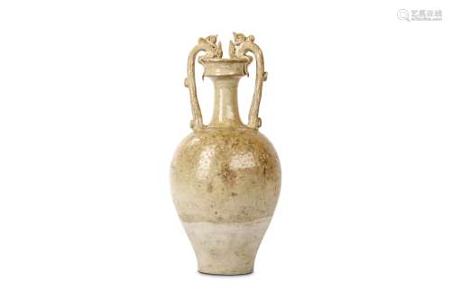 A CHINESE STRAW-GLAZED AMPHORA. Tang Dynasty. The body of ovoid form surmounted by a narrow waisted