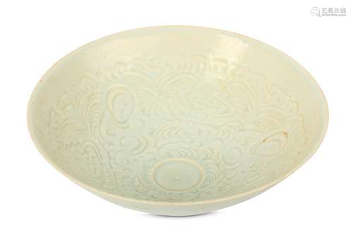 A CHINESE QINGBAI 'BOYS' BOWL. Of rounded conical form, the interior incised with three boys