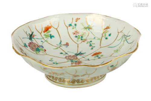 A CHINESE FAMILLE ROSE ‘LOTUS LEAF’ STEM BOWL. Qing Dynasty, Tongzhi mark and of the period With