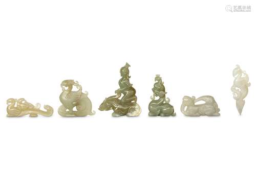 A COLLECTION OF CHINESE JADE CARVINGS. 6.5-9cm. (6) 玉雕一组