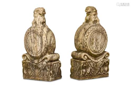 A PAIR OF CHINESE MARBLE DRUM DOOR STONES. Qing Dynasty Supported on a double lotus base the drum