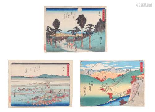 THREE JAPANESE WOODBLOCK PRINTS BY HIROSHIGE.