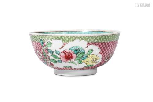 A CHINESE FAMILLE ROSE BOWL. Qing Dynasty, Yongzheng era. The exterior finely enamelled with leaf-