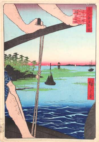 A JAPANESE WOODBLOCK PRINT BY HIROSHIGE (1797 - 1858) Oban tate-e, from the series 'Meisho Edo